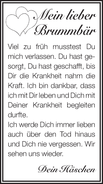 Traueranzeige von Brummbär  von Pegnitz-Zeitung